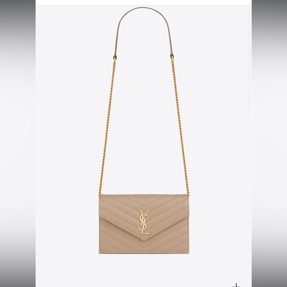 YSL Cassandre Matelasse Envelope chain wallet in grain embossed leather